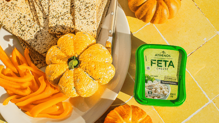 Pumpkin Cheese Ball with Athenos Crumbled Feta Cheese